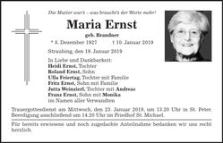 Traueranzeige Maria Ernst