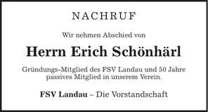Traueranzeige Erich Schönhärl