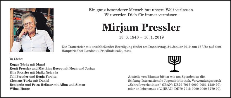 Traueranzeige Mirjam Pressler