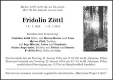 Traueranzeige Fridolin Zöttl