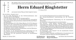Traueranzeige Eduard Ringlstetter
