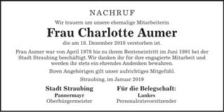 Traueranzeige Charlotte Aumer
