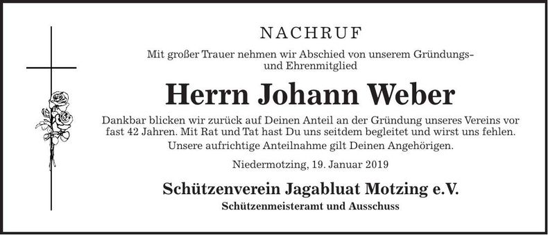Traueranzeige Johann Weber
