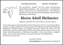 Traueranzeige Adolf Heilmeier