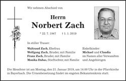 Traueranzeige Norbert Zach