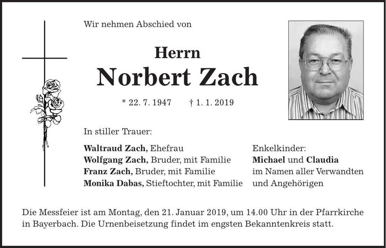 Traueranzeige Norbert Zach