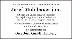 Traueranzeige Josef Mühlbauer