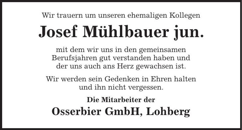 Traueranzeige Josef Mühlbauer