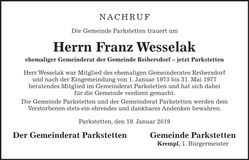 Traueranzeige Franz Wesselak
