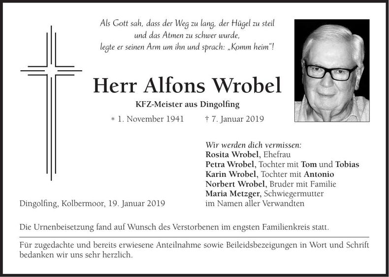 Traueranzeige Alfons Wrobel