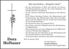 Traueranzeige Dora Hofbauer