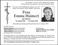 Traueranzeige Haimerl Emma