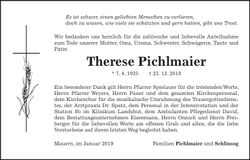 Traueranzeige Therese Pichlmaier