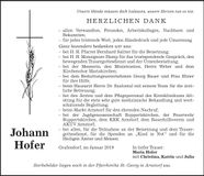 Traueranzeige Johann Hefer