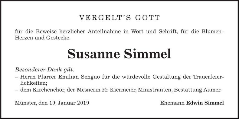 Traueranzeige Susanne Simmel
