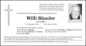Traueranzeige Willi Häusler