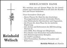 Traueranzeige Reinhold Welisch