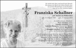 Traueranzeige Franziska Schallner