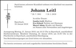 Traueranzeige Johann Leitl