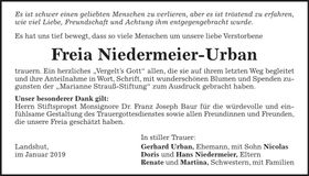 Traueranzeige Freia Niedermeier-Urban