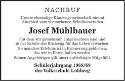 Traueranzeige Josef Mühlbauer