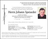 Traueranzeige Johann Speiseder