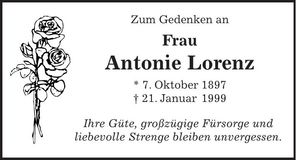 Traueranzeige Antonie Lorenz