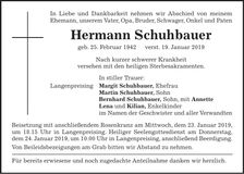 Traueranzeige Hermann Schuhbauer
