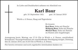 Traueranzeige Karl Baur