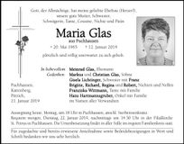 Traueranzeige Maria Glas