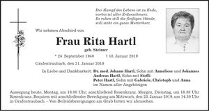 Traueranzeige Rita Hartl