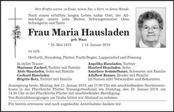 Traueranzeige Maria Hausladen