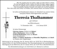 Traueranzeige Thalhammer Theresia