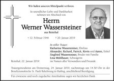 Traueranzeige Werner Wassersteiner