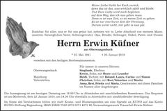 Traueranzeige Erwin Küfner