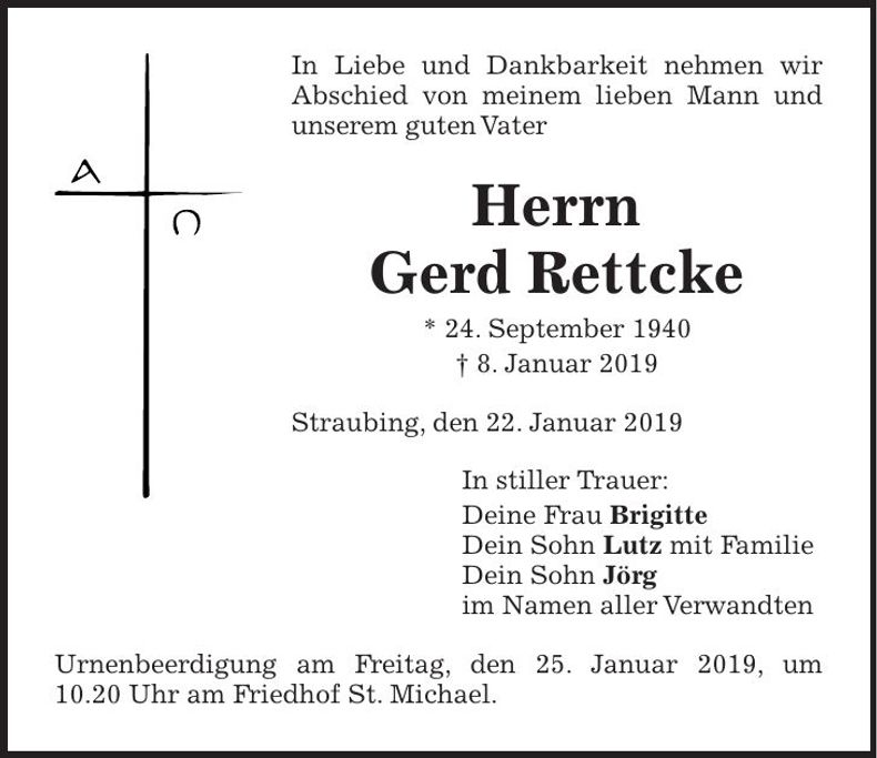 Traueranzeige Gerd Rettcke