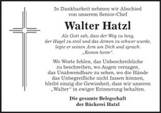 Traueranzeige Walter Hatzl
