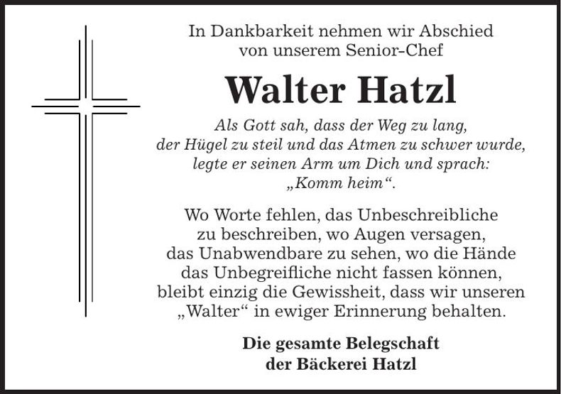 Traueranzeige Walter Hatzl