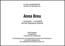 Traueranzeige Anna Breu