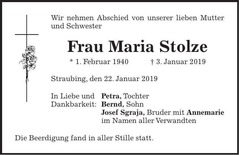 Traueranzeige Maria Stolze
