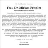 Traueranzeige Mirjam Pressler