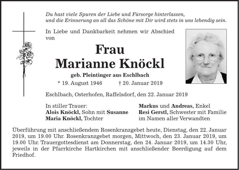 Traueranzeige Marianne Knöckl