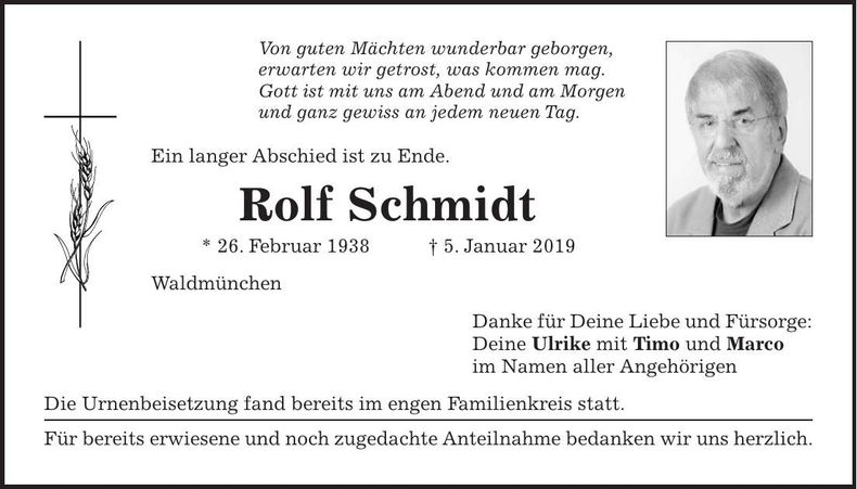 Traueranzeige Rolf Schmidt