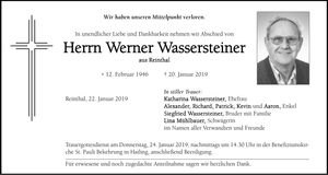 Traueranzeige Werner Wassersteiner