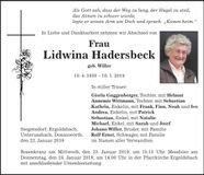 Traueranzeige Lidwina Hadersbeck