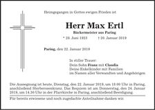 Traueranzeige Max Ertl