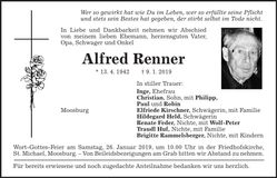Traueranzeige Alfred Renner