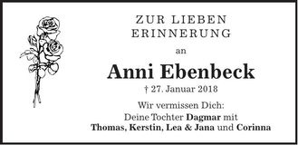 Traueranzeige Anni Ebenbeck