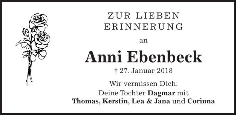 Traueranzeige Anni Ebenbeck