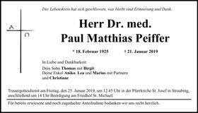 Traueranzeige Paul Matthias Dr. Pfeiffer